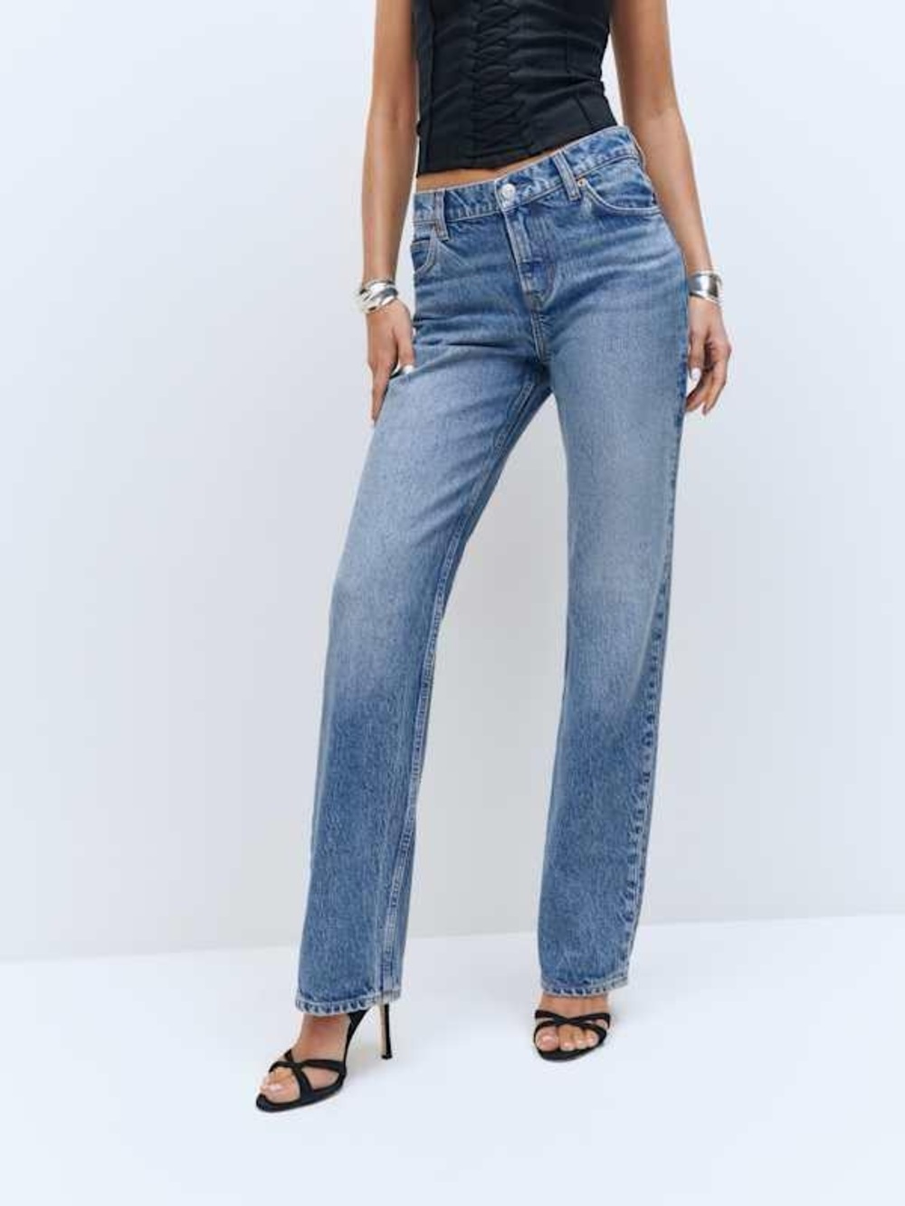 Reformation Abby Low Rise Straight Jeans Fitted Full-Length Rigid Denim Blue